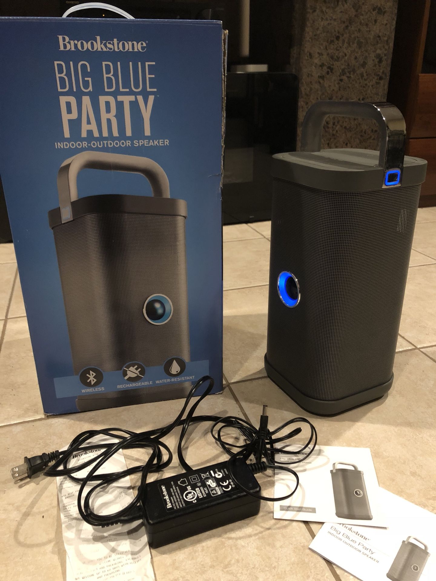 Brookstone Big Blue party indoor outdoor speaker