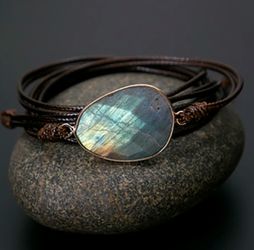 Boho Rope Wrap Natural Labradorite Stone Bracelet