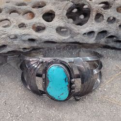 Old Pawn Turquoise  Silver  Cuff 