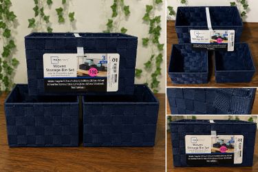 NEW Mainstays Woven Storage Bin Set – 3 Pieces (Navy Blue)