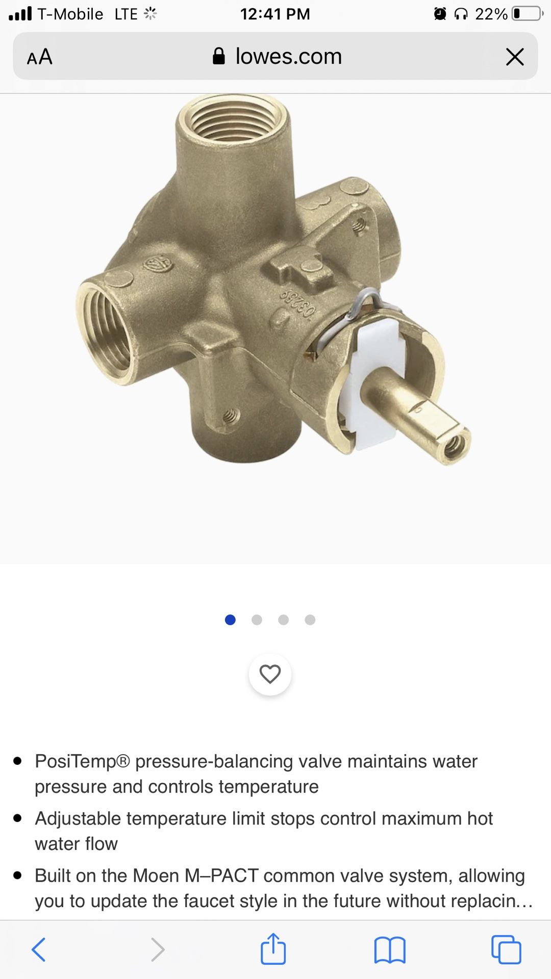 Moen Posi Temp Valve 1016P