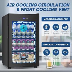 K530 $120  17Inch Beverage Refrigerator and Cooler Freestanding, 96 Cans Mini Fridge with glass door and Lock, Small Drink Fridge for Soda, Beer, Wine