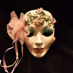 Vintage 1980 Collectable Clay Art Mask Decorative Wall Ceramic Signed