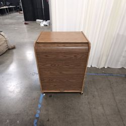 Brown Wood Roll-Top Storage Cabinet with Casters