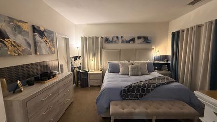 king bed Morghen Upholstered Platform Bed With Extra High Headboard And 2 Extra Large Capacity Drawers