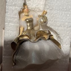 Rare - Vintage Millennium Princess In Gold Tulle Evening Gown Holiday Ornament - NIB