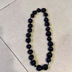 Hawaiian Lei Necklace Of Black Kukui Nuts Individually Knotted
