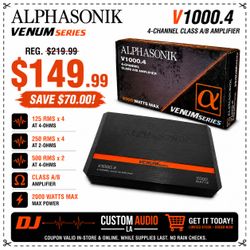 Alphasonik Venum 4-Channel Speaker System Amplifier 2000 Watts V1000.4 🚨 Payment Options Available 🚨 No Credit Needed 🚨
