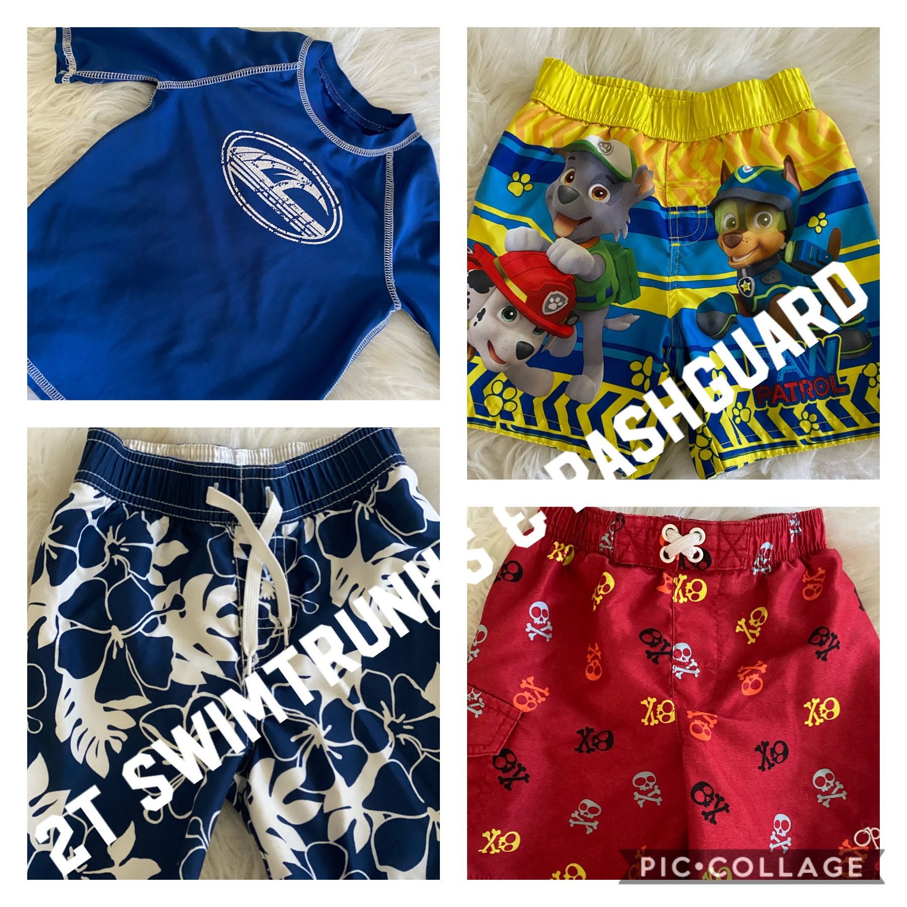 Size 2T swim trunks and Rash Guard,all in excellent condition S/f p/f home,poos, no holds, pick up in Arnold $6.00 each or take all for $15.00