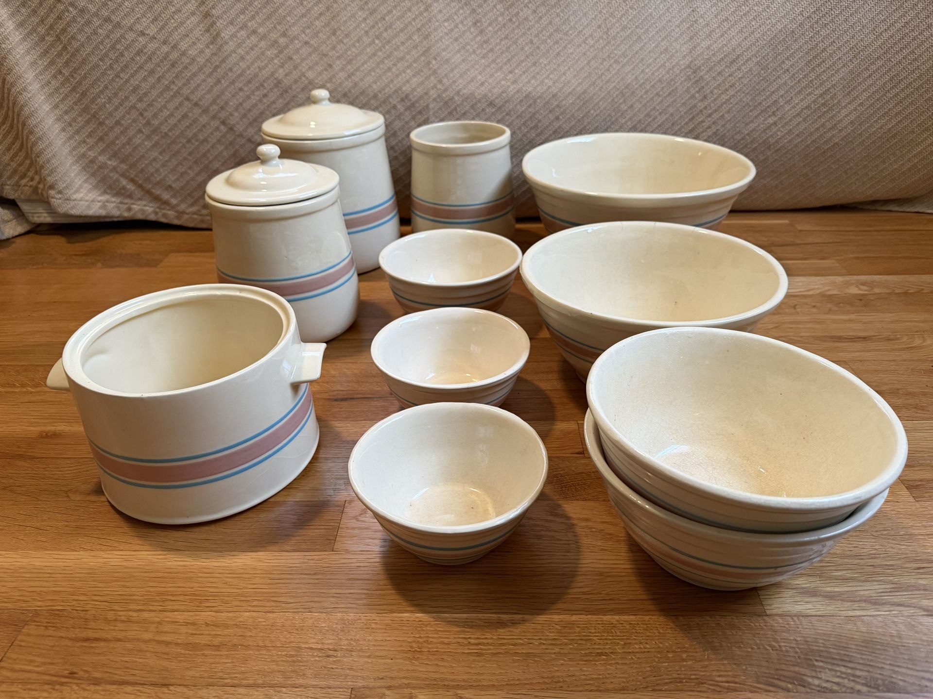 Collection of vintage McCoy Stoneware bowls and canisters