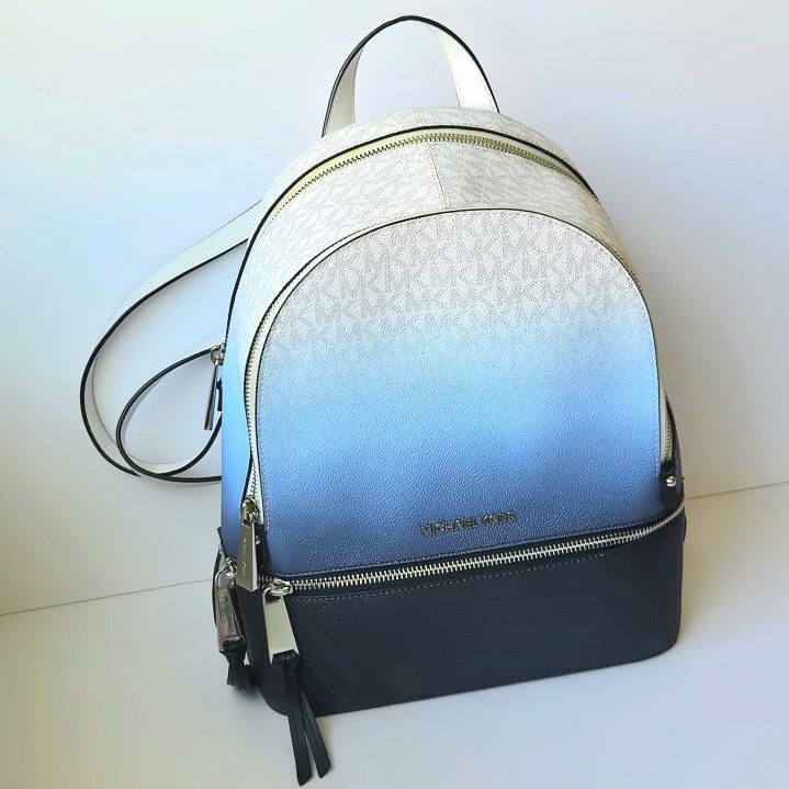 EUC MICHAEL KORS Rhea Medium Ombré Logo Backpack Navy Chambray Blue Colorblock