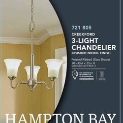 3 Light Brushed Nickel Chandelier-Hampton Bay