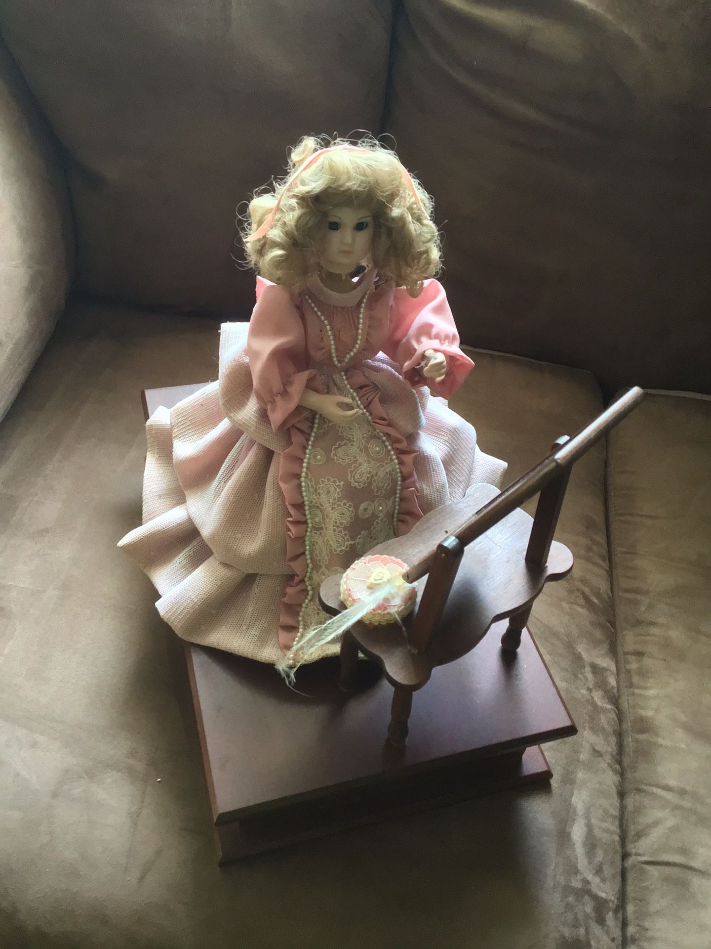 French Antique Style Music Box Dressing Table Doll, Automaton Doll