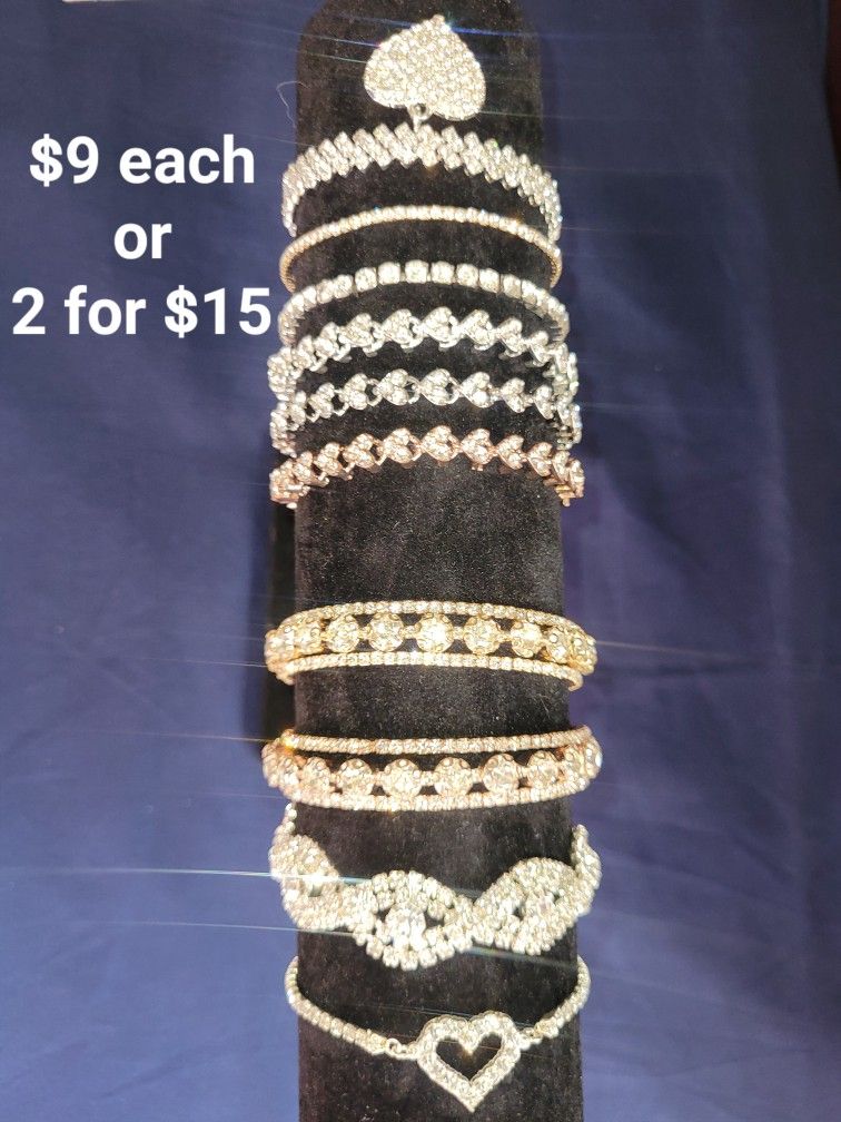 Rhinestone Bracelets. Silver Tone. Gold Tone. Rose Gold Tone. Pulseras. Anklet. Jewelry. Infinity Bracelet. Heart Bracelet. 