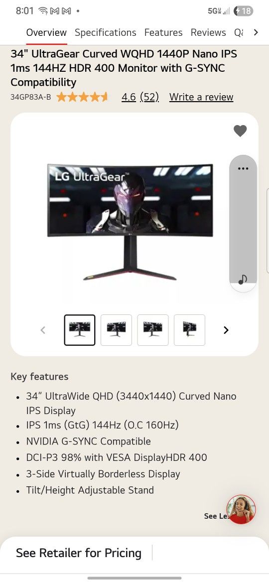 LG GAMING MONITOR Curved Screen High Def 34
