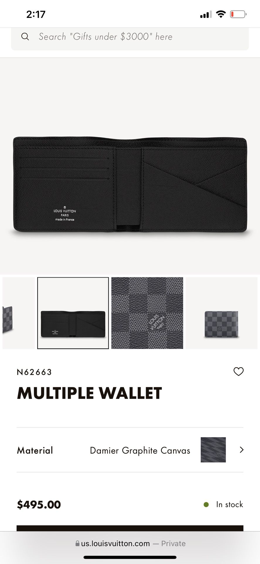 Louis Vuitton Black Graphite Damier Canvas Wallet for Sale in San