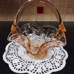 Vintage Depression Glass Basket With Handle