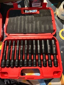12pcs Extra Deep Socket Set, 3/8"inch Drive Set, Metric Size, 8-19mm, Thin Wall Socket Set new in case $60