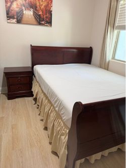 All 5 items Price list in the Description : Queen size wooden bed frame and nightstand/ Black Table desk and chair included / Tall chest dresser