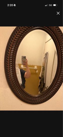 Oval Wall Mirror with Dark Brown Frame