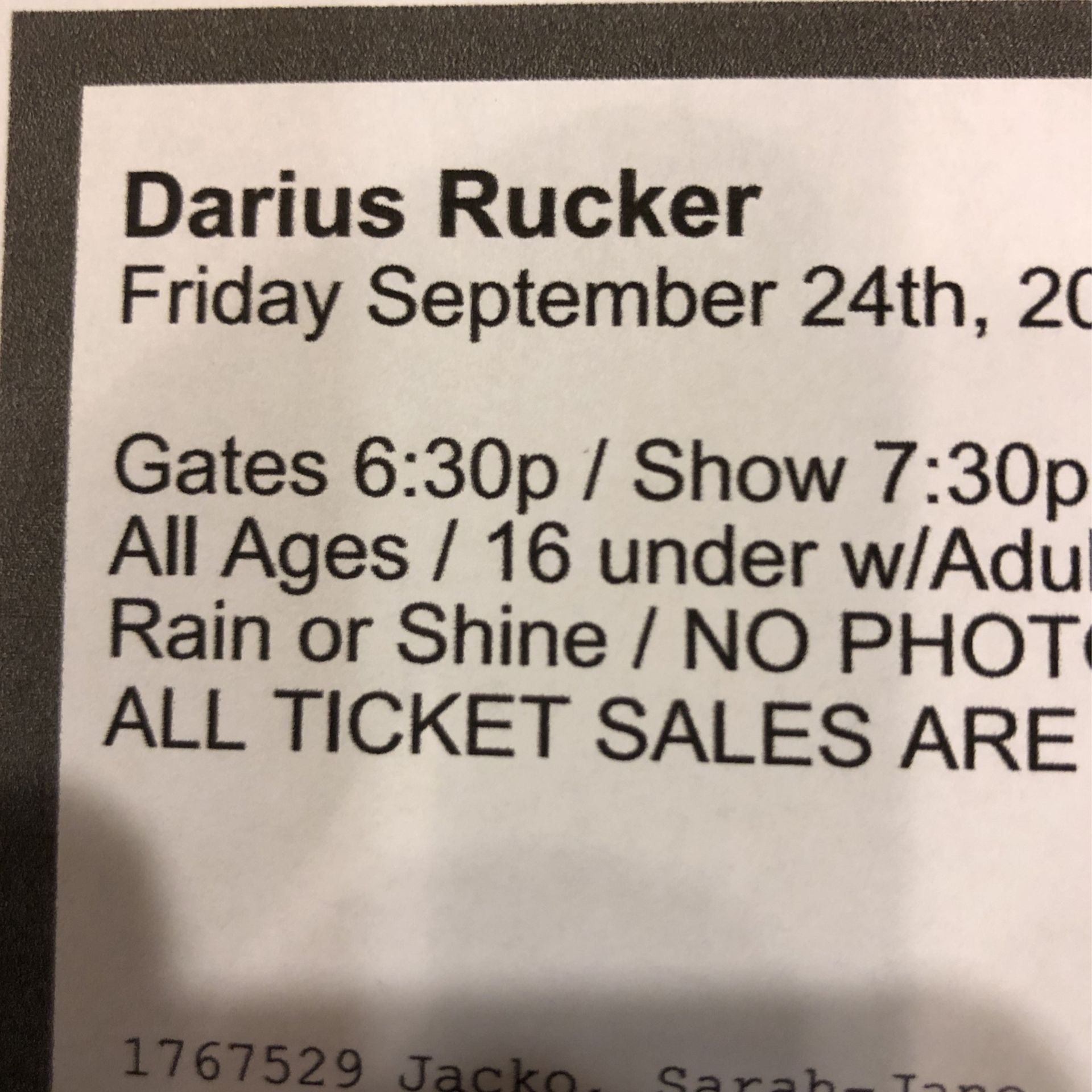Darius Rucker Ticket