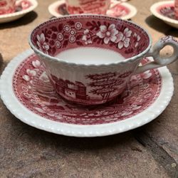 Reduced Antique Copeland 7 Spode’s Tower Red-Pink Cups & Saucers Transferware Cash/Venmo White Bear Lake Home 