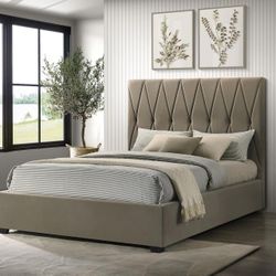 **SALE** Upholstered Queen Panel Platform Bed Light Brown ! 