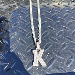 925 Sterling Silver 20” Curb Chain Necklace With K 925 Pendant.
