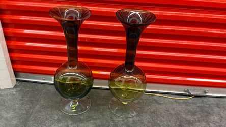 Mid-Century Modern, MCM glass, Vintage vase, Floor vase, Blenko style, Art glass, Green vase, Home decor, Glassware