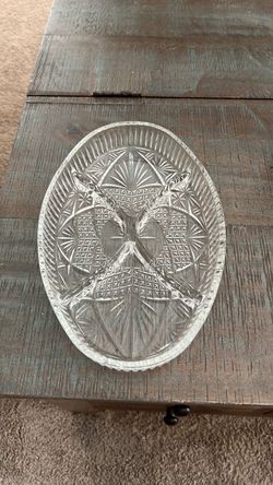 Vintage Cut Crystal Glass Oval Dish