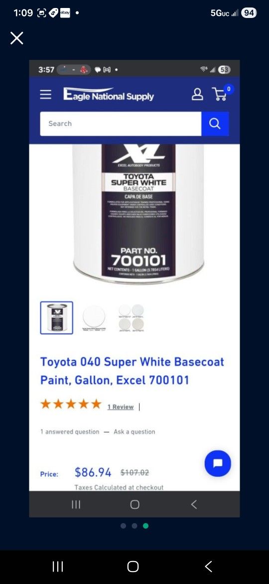 Toyota Paint  Super White Basecoat Gallon Paint 