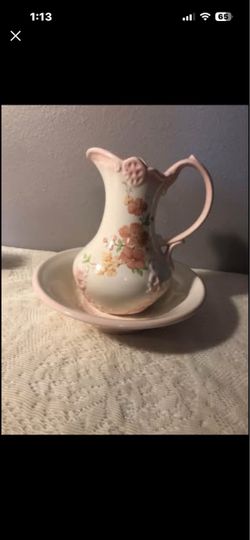 Antique W/Flowers Wash Bowl/Basin & Pitcher by Ironstone -England 1890s