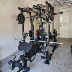 | Smith Machine 1001 | Squat Rack | 230lbs Bumper Weight Plates | Multi-Use Adj Bench | Barbell | Gym Equipment | Fitness | Excercise | FREE DELIVERY 