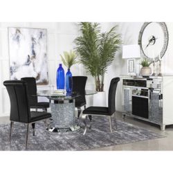 Black Velvet With Chrome Legs Mirror And Faux Crystal Pedestal Table Glass Table Top Glam Brand New In Box Firm Price $1,200