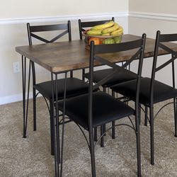 5-Piece Set for Home Kitchen Breakfast Nook, with 4 Chairs, Black, Dining Table for 4, Retro Brown