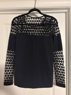 VENUS Black Knit Top with Crochet Accents