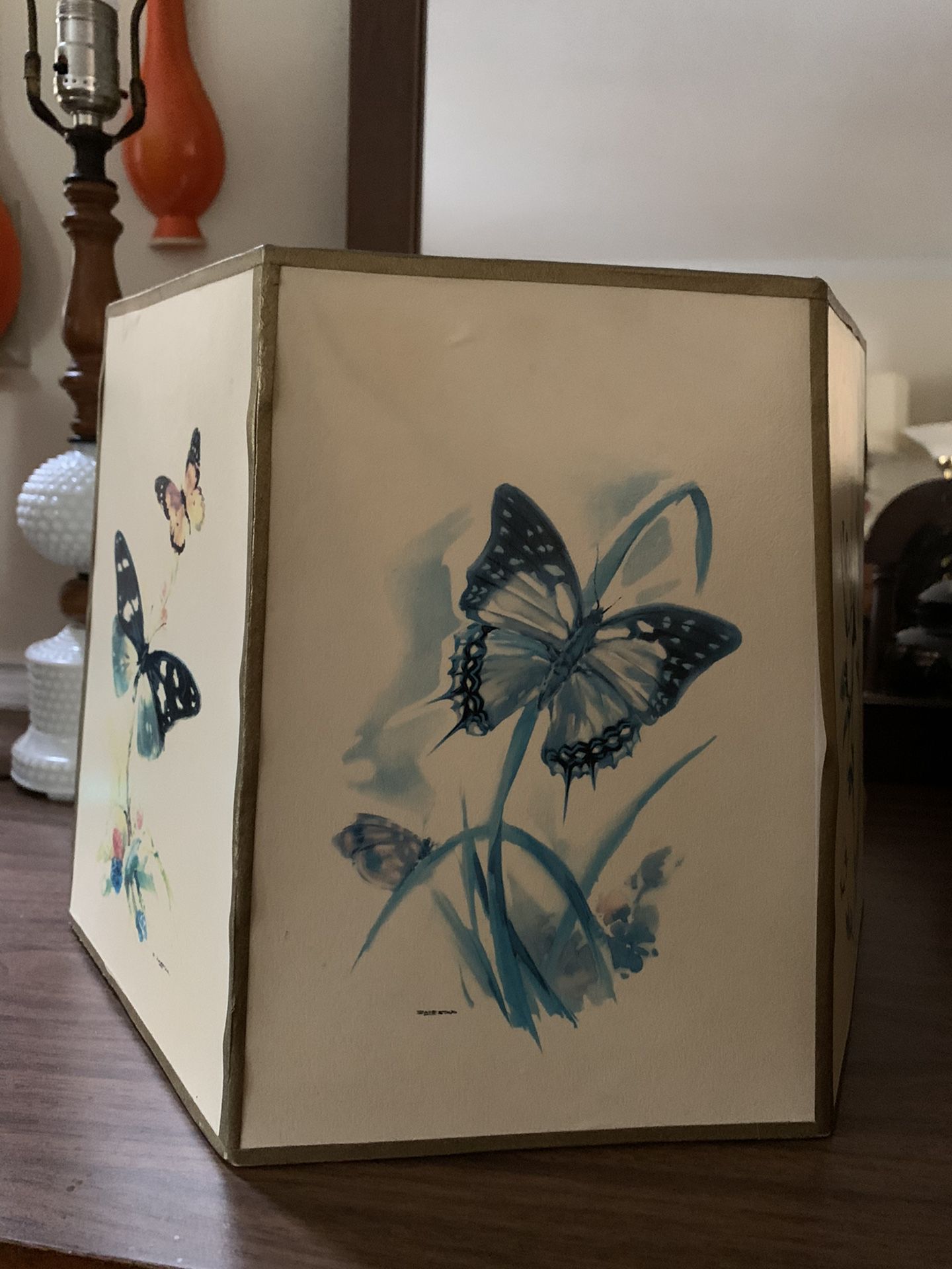 Beautiful antique lamp shade with butterflies