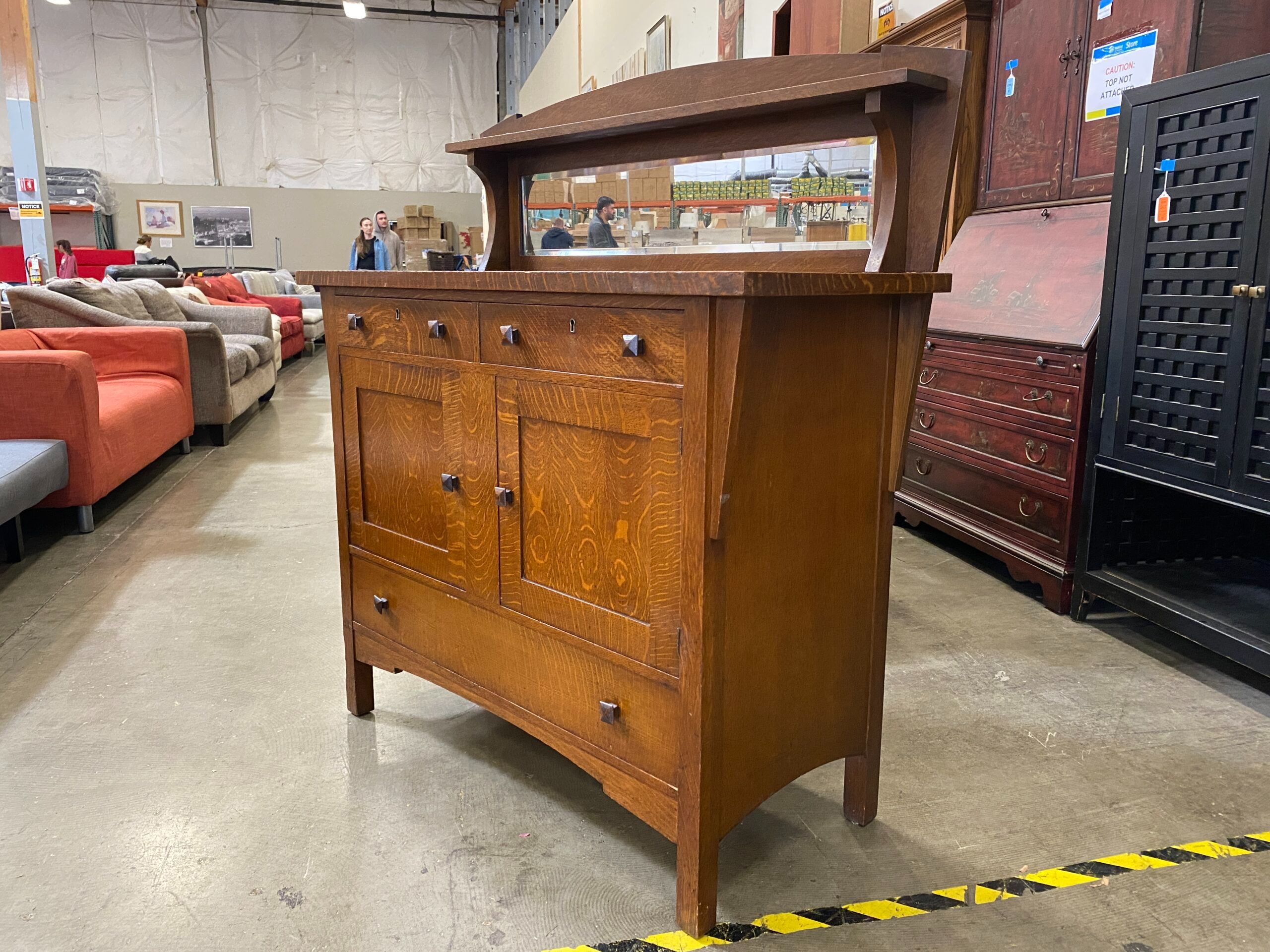 Vintage Natural Oak Buffet with Mirror Panel