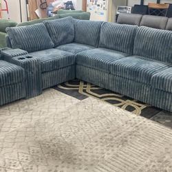 New Soft Corduroy Sectional.  Grey.  104x119x34H.  Free Delivery!