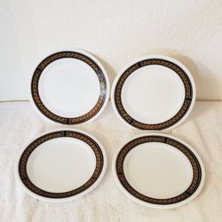 Vintage Pyrex Tableware Ebony Fleur De Lis Dessert Plate 7” MCM Set