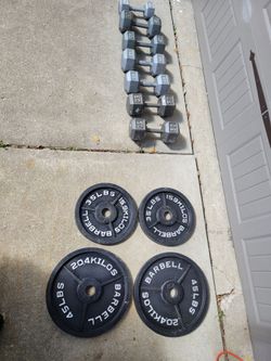35 & 45 lb Steel barbell plates weights in excellent condition, $1per pound. Willing to split.