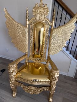 Gold Royal Lion Throne Chair with Wings