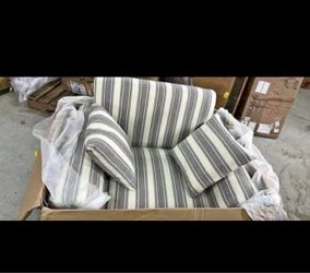 40.9" W Oversized Accent Chair, Linen Reading Chair, Gray Striped,Deep 23" Seat, Rolled Arms