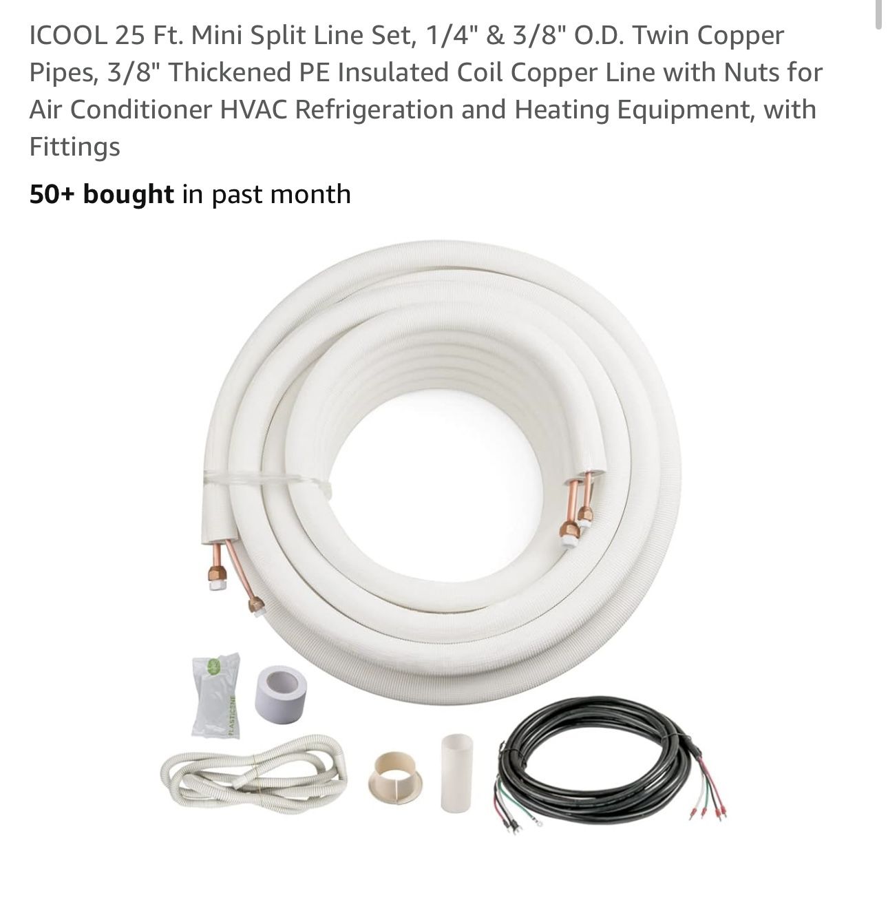 ICOOL 25 Ft. Mini Split Line Set, 1/4" & 3/8" O.D. Twin Copper Pipes, 3/8" Thickened PE Insulated Coil Copper Line with Nuts for Air Conditioner HVAC