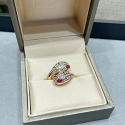 Double-headed diamond snake ring