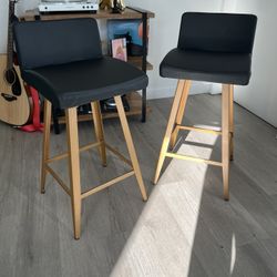 Bar Stool Chairs (2) $40 ea - black Leather w/ Gold Legs