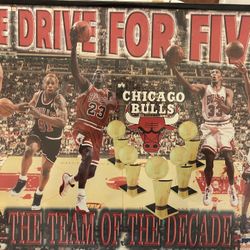 1997 Vintage “ Drive For Five” Bulls Poster Framed 