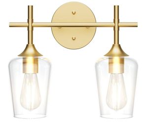 Ralbay Gold Bathroom Light Fixtures 2-Lights with Clear Glass Modern Wall Mount Lighting Industrial Farmhouse Gold Bathroom Vanity Lights Wall Sconce