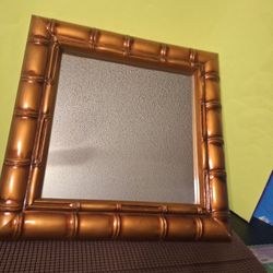Antique Gold Bamboo Mirror  In 13-3/4"×14-3/4"-$25.00