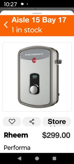 Rheem performance 13vkw 2.54 GPM 240 - volt self modula ting electric tankless heater